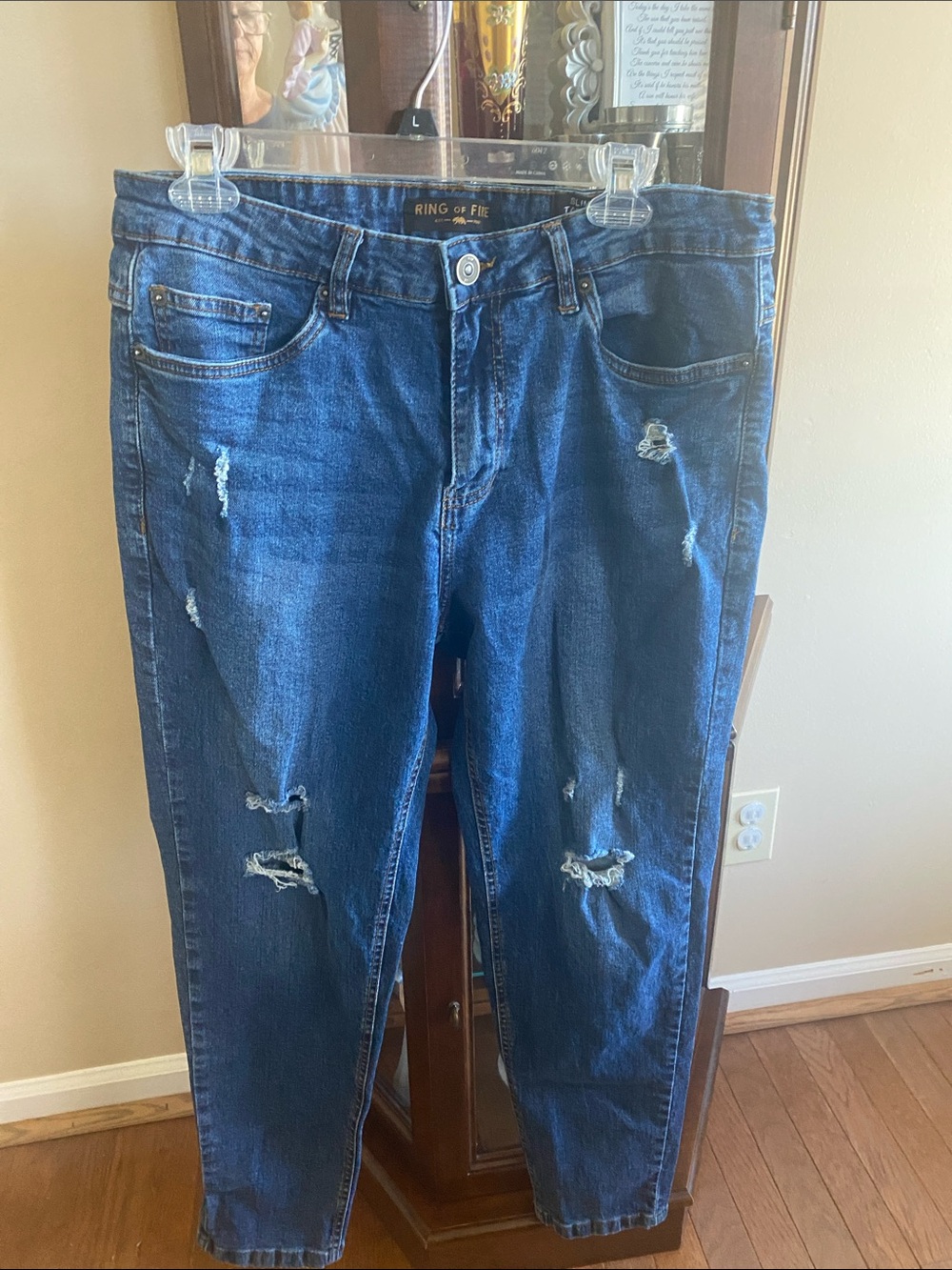 #21. Ring of Fire Men's Distressed Dark Blue Slim Jeans #21